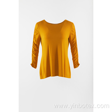 Yellow solid long sleeve knitting pullover